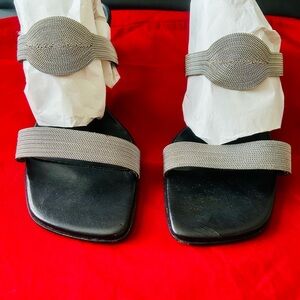 Madeline Black Sandals with Silver Straps - Size 11